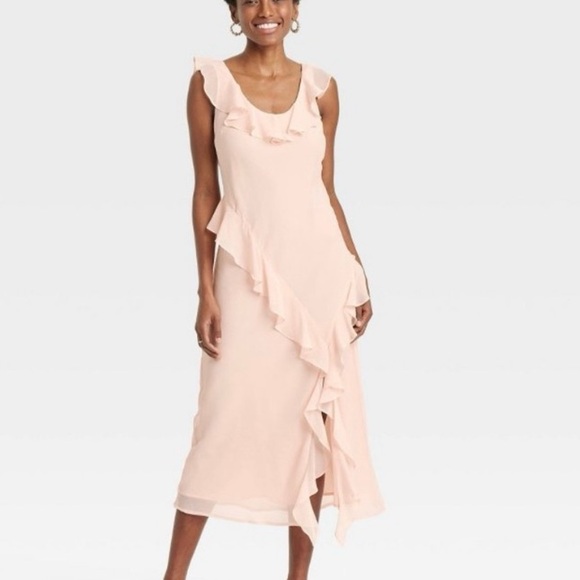 NWTs A New Day Pastel Light Pink Coquette Asymmetrical Ruffle Dress - Picture 2 of 16